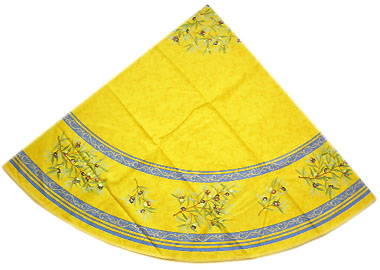 French Round Tablecloth Coated (olives 2005. yellow x blue)